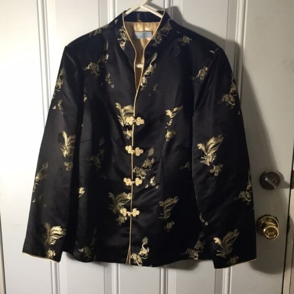 R Saline vintage Woman’s black & gold oriental look 4 button front jacket - Picture 1 of 7